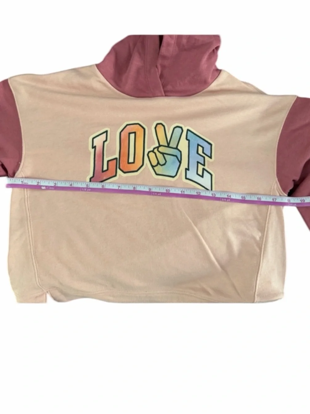 OLD NAVY GIRLS LARGE (10/12) PINK L O V E PULLOVER HOODIE NWOT PTP 18”